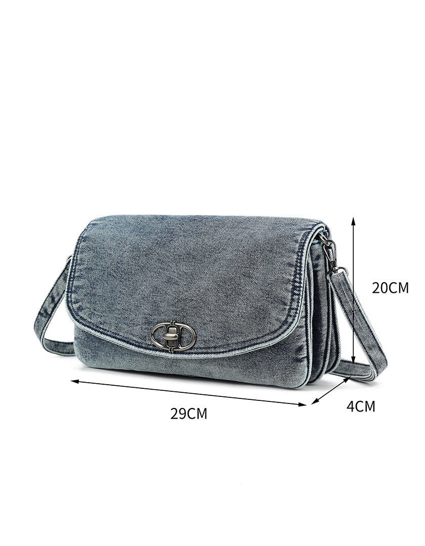 Denim schoudertas met zilverkleurige details