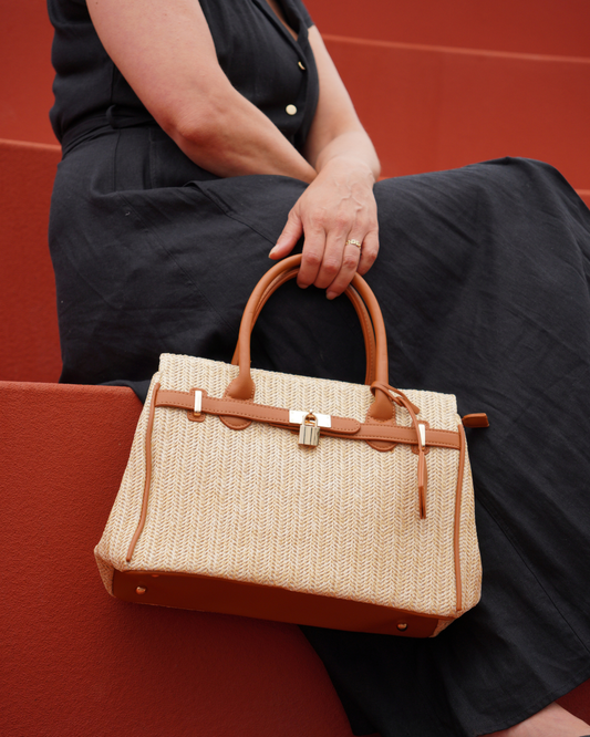 Rieten Birkin Handtas Cognac
