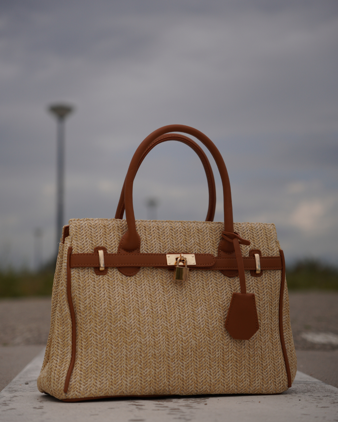 Rieten Birkin Handtas Cognac
