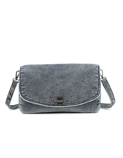 Denim schoudertas met zilverkleurige details